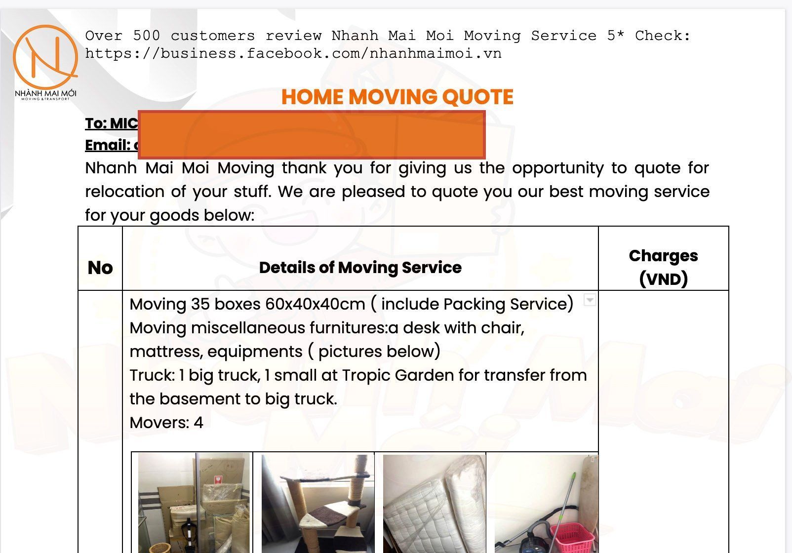 Household Moving Qoute By Nhanh Mai Moi